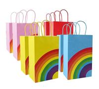 8 Pieces Rainbow Treat Paper Party Bags with Handles, Multipack Coloured Sweet Candy Kraft Bags, Reusable Bright and Vibrant Patterns Paper Gift Bags for Birthday Parties Weddings