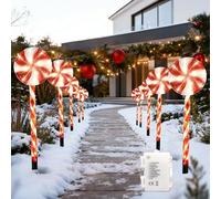 8 Pieces Red Lollipop Christmas Pathway Lights 63cm, Candy Cane Stakes Battery Operated, Garden Outdoor Christmas Decorations Patio Pathway Drive Way Lights