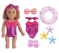 8 Pieces Rose Red Mermaid Swimming Set for 35-45 cm Baby Dolls, 43 cm Swimming Doll Clothing Outfits with Summer Swimsuit Swimming Ring Sunglasses Shoes Starfish for 14-18 Inch Dolls