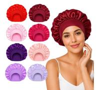 8 Pieces Satin Bonnet for Curly Hair Silk Sleep Cap Women Waterproof Bathing Turban Reusable Wide Band Headwear