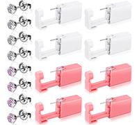 8 Pieces Self Ear Piercing Tool Disposable Ear Piercing Kit Safety Portable Ear Nose Mouse Piercing Tools with Crystal Ear Studs (White, Pink)