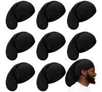 8 Pieces Unisex Dreadlock Cap Dreadlock Spandex Cap Long Hair Dreads Head Wrap Sleep Bonnet Full Cover for Men, 15 x 9 Inch (Black)