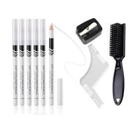 8 Pieces White Barber Pencil Set for Hairline Edge Tracing, Beard Shaping & Beard Outliner - 6 Barber Pencils with Built-in Sharpener, Brush & Ruler for Precise Beard and Hairline Styling
