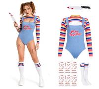 8 Pieces Women's Horror Dolls Costume Halloween Killer Doll Cosplay Set, M