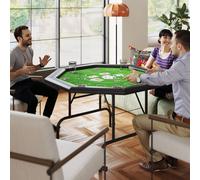 SPORTNOW 8 Player Foldable Poker Table with Cup Holders, Green - Green - MDF, Metal - 120L x 120W x 76H cm
