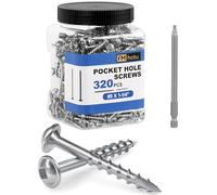 #8 Pocket Hole Screws 1-1/4 Inch, 320Pcs Coarse Thread Wood Screws, Square Drive, Washer Head, 4-Layer Coating, Drive Bit Included (Silver)