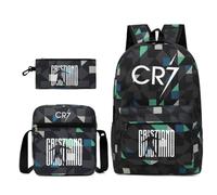 (8) Popular backpack CR7 football star teenager schoolbag three-piece set diagonal hanging pen bag