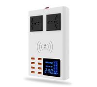 8-Port Desktop Charging Station, Multi-Port USB Charger with 10W Wireless Charging+LCD Digital Display, USB Wall Charger for iOS and Android Phone