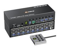8 Port HDMI Displayport KVM Switch 2 Monitors 8 Computers 4K@60Hz EDID Simulation,8 PC Dual monitor KVM switch with 4 USB 3.0 Ports,Audio,RS232,with Wired Remote,12V Power Adapter and 8 USB Cable
