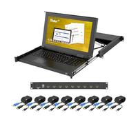 8 Port Rack Mount LCD KVM Console, Yinker HDMI KVM Switch with 15.6 inch LCD Monitor, Fit 1U 19" Rack 600mm-deep Network Server Cabinet w/Keyboard Touchpad Drawer KVM Cables