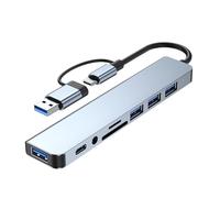 8-Port USB C Adapter Featuring 4 Small Card Reader 3.5mm Headphone And C Data For Laptops Tablets Smartphones Aluminum USB Hub