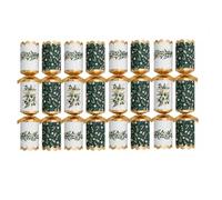 8 Premium Traditional Christmas Crackers With 8 Matching Name Place Cards - Green & White Mistletoe Design With Foiled Gold Foliage - 12.5 Inch Xmas Cracker - Elegant Dinner Party Crackers.