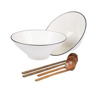 8'' Ramen Bowls Set of 2,Japanese Ceramic Noodle Bowl Set, Ramen Soup Bowls 34 Ounce Capacity with Unique Black Trim Includes Wooden Spoons and Chopsticks Ideal for Ramen Pasta Pho Udon Salad Rice and
