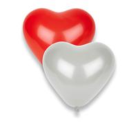 8 Red and white heart latex balloons 36 cm