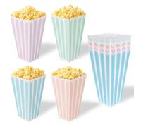 8 Reusable Popcorn Containers, Each Box Holds 60g of Popcorn Classic Pastel Striped Plastic Holders Ideal for Family Movie Nights, Home Cinema Snack Boxes (8 Pack - Pastel Medium)