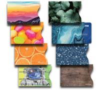 8 RFID Blocking Sleeves, Credit Card Protector, Anti-Theft Credit Card Holder, Easy to Recognize, 8 Different Themes, Wood, Denim, Leaves, Candies, Oranges, Vivid Sky, Astronaut, Blue Ink Swirl