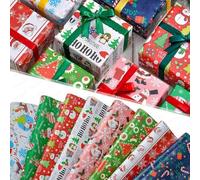 8 Rolls Christmas Wrapping Paper Roll for Kids Boys Girls Man Women, 70 x 50 cm Per Roll, Santa Claus, Snowmen, Christmas Tree, Candy Canes Designs for Xmas Gift Wrap, Party Decoration (C)