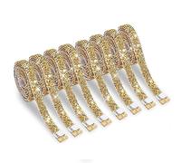 8 Rolls Gold Resin Rhinestone Ribbons Self-Adhesive Crystal Ribbon Roll Glitter Resin Diamond Belt Bling Sparkling Diamond Ribbon Bling Stickers Wrap Crystal Roll for DIY Arts Crafts,10mm