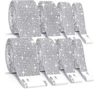 8 Rolls Rhinestone Ribbons,Cludoo Silver Self Adhesive Crystal Diamond Ribbon,Bling Rhinestone Ribbons Roll Wrap Glittering Rhinestones Sticker for Car DIY Decoration Arts Crafts Wedding Party