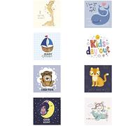 8 Screen-Printed Children's Knee Patches for Ironing on Clothes. Thermo-Adhesive Applications for Repairing and Decorating Trousers, Jackets, Jumpers, Backpacks, etc. (Animals Night)