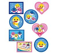8 Screen-Printed Children's Patches for Ironing onto Clothes. Heat-Adhesive Applications for Repairing and Decorating Trousers, Jackets, Jumpers, Backpacks, etc. (Baby Shark Form)