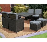 8 Seat Outdoor Garden Furniture Rattan Cube Set - Dining Table, Ottomans & Folding Armchairs For Compact Storage, Inc. Cushions