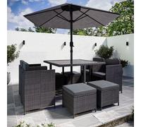 8 Seater Charcoal Rattan Cube Garden Dining Set with Parasol