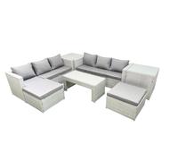 8 Seater Garden Outdoor Rattan Furniture Set Rattan Garden Sofa Oblong Coffee Table with 2 Big Footstools 2 Side Tables Light Grey Mixed Fimous Light Grey One Size
