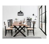8 Seater Large Live Edge Dining Table Natural Acacia Wood And Cross Black Metal Legs 200Cm