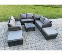 Fimous 8 Seater Outdoor Garden Furniture Sets Wicker Rattan Furniture Sofa Sets with Square Coffee Table Love seat Sofa 2 Big Footstool Side Table