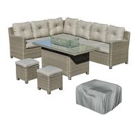 8 Seater Outdoor PE Rattan Sofa Set Conversation Set w/ Fire Pit Table