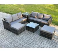 8 Seater Outdoor Rattan Garden Furniture Set Conservatory Patio Sofa Coffee Table With 2 Big Footstool Side Table Dark Grey Mixed Fimous Dark Grey One Size