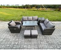 8 Seater Outdoor Rattan Garden Furniture Set Patio Lounge Sofa Set with Dining Table Side Table 2 Small Footstools Dark Grey Mixed Fimous Dark Grey One Size
