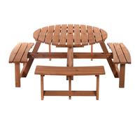 Outsunny 8 Seat Garden Outdoor Wooden Round Picnic Table Bench With Parasol Hold - Red, Red