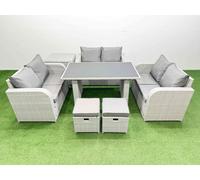8 Seater Patio Garden Furniture Sets with Side Table 2 Small Stool Fimous Light Grey One Size