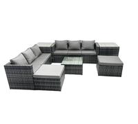 8 Seater Patio Lounge Sofa Set with 2 Side Tables 2 Big Footstools Fimous Dark Grey One Size
