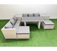 8-seater Patio Rectangular Table Sofa Set with 2 Side Tables 2 Stools Fimous Light Grey One Size