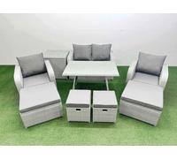 8-seater Patio Rectangular Table Sofa Set with Side Table 4 Stools Fimous Light Grey One Size