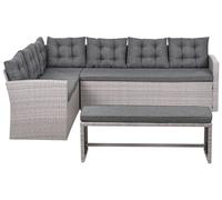 8 Seater PE Rattan Garden Corner Sofa with Bench Grey VITERBO