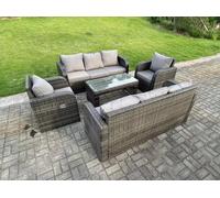 8 Seater PE Rattan Garden Furniture Set Reclining Chair Lounge 3 Seater Sofa Set Outdoor Coffee Table Fimous Dark Grey One Size
