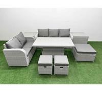 8 Seater PE Rattan Wicker Garden Furniture Patio Conservatory Sofa Set with Adjustable Lifting Dining or Coffee Table 3 Seater Sofa Love Sofa 3 Stool Fimous Light Grey One Size