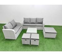 8 Seater PE Rattan Wicker Garden Furniture Patio Conservatory Sofa Set with Square Coffee Table 3 Seater Sofa Love Sofa 3 Stool Fimous Light Grey One Size