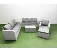 8 Seater Poly Rattan Outdoor Garden Furniture Sofa Set Patio 3 Seater Sofa Reclining Chair 3 Seater Sofa Big Footstool 2 Side Table Light Grey Fimous Light Grey One Size