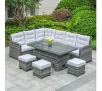 8-Seater Premium Aluminium Garden Sofa Set with Rising Table, Grey Direct Wicker Grey 3 Pack