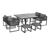 8 Seater Rattan Dining Cube Set Garden Patio Table Chairs Footstools Grey