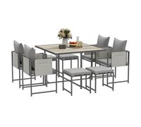 8 Seater Rattan Garden Dining Set Cube Patio Furniture Cushioned Grey