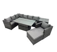 Fimous 8-seater Rattan Garden Furniture Dining Set with Big Stool Side Table