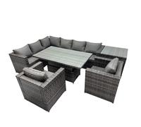 Fimous 8-seater Rattan Garden Furniture Dining Set with Side Table