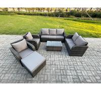 8 Seater Rattan Wicker Garden Furniture Patio Conservatory Sofa Set with Rectangular Coffee Table 3 Seater Sofa Love Sofa Big Footstool Fimous Dark Grey One Size