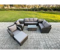 8 Seater Rattan Wicker Garden Furniture Patio Conservatory Sofa Set with Rectangular Coffee Table 3 Seater Sofa Love Sofa Big Footstool Fimous Dark Grey One Size